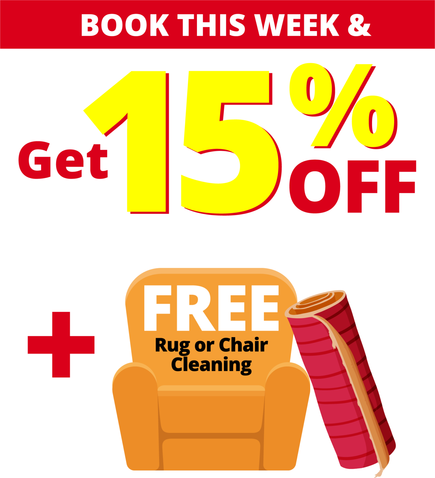 Book this week and Get 15% Off a whole-house floor cleaning plus get a free Chair or Rug Cleaning