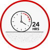 24-hour clock icon with red border