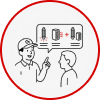 Two people discussing settings on a board