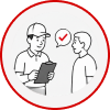 Delivery person confirming package with customer