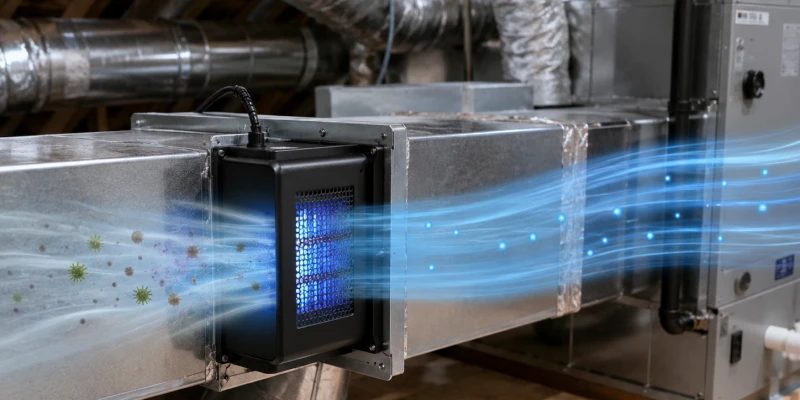 UV air purifier installed in HVAC duct system